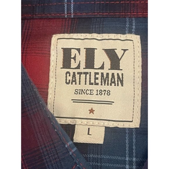 Ely Cattleman Blue Red Plaid Western Pearl Snap Shirt‎ Size L - Picture 5 of 6